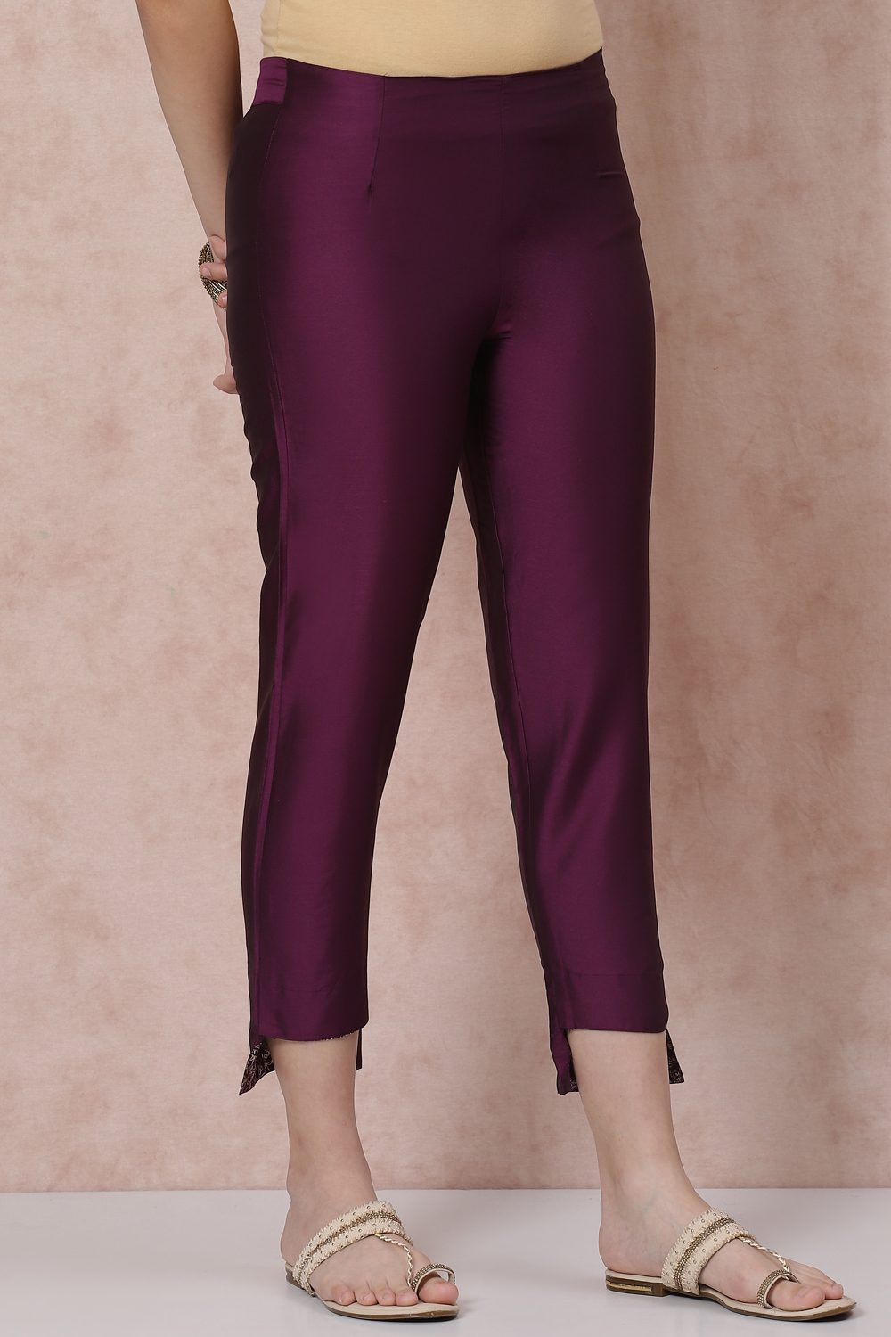 Purple Poly Cotton Slim Pants image number 3